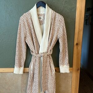 Ugg bathrobe, small, cream, brown & pink leopard print